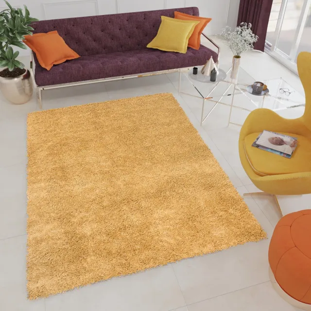 Tapiso Essence Vloerkleed Geel Hoogpolig Shaggy Tapijt Maat- 300x400