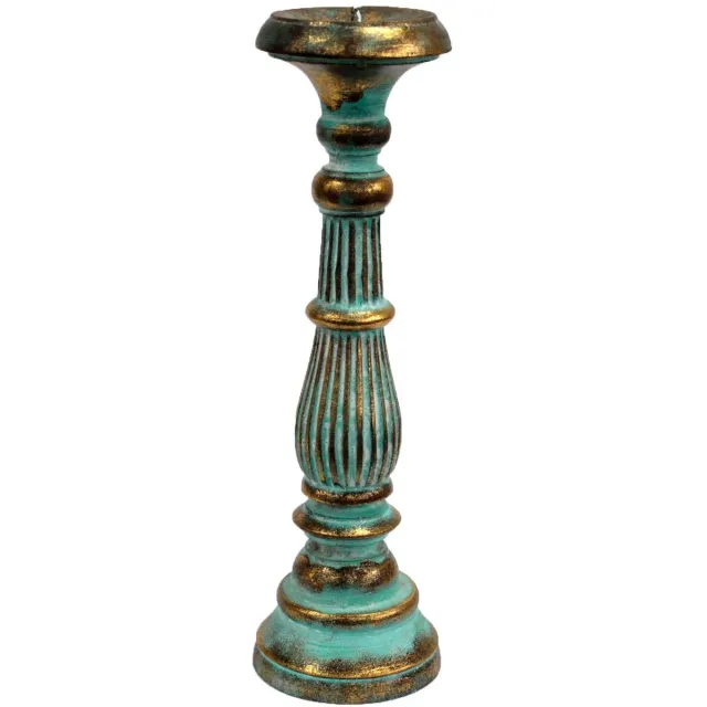 Ancient Wisdom Vintage Kandelaar - Turquoise & Goud- Kaars Houder - 40cm Hoog