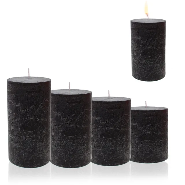 Candelo 4-delige set kaarsen Ambiente rustieke stompkaarsen – zwart – grote rustieke kaars 12 cm – lange brandduur ca. 54 uur kerstkaarsen voor adventskrans Schwarz