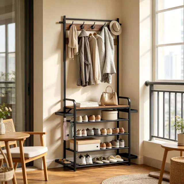 COVREO Kledingrek 104 x 190 x 30 cm zwart, metaal met schoenenrek