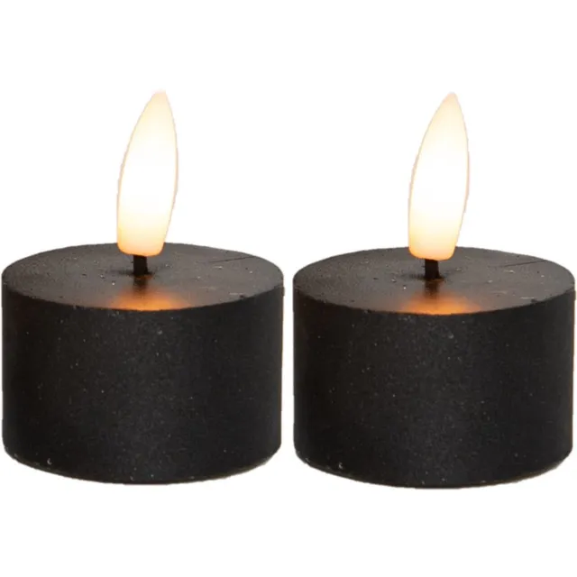 Anna's Collection LED theelichtjes/waxinelichtjes - 2x st - zwart - D4 x H5 cm
