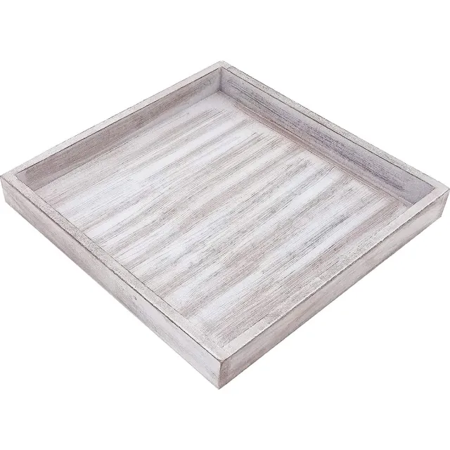 SHABBY CHIC Decoratieve dienbladen van hout in shabby chic vintage look (30 x 30 cm) bruin