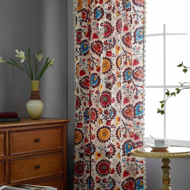 Floraweg Boho-gordijnen Geometrische lichtfilterende semi-verduisterende gordijnen, kleurrijk,roedezakken,140x160cm