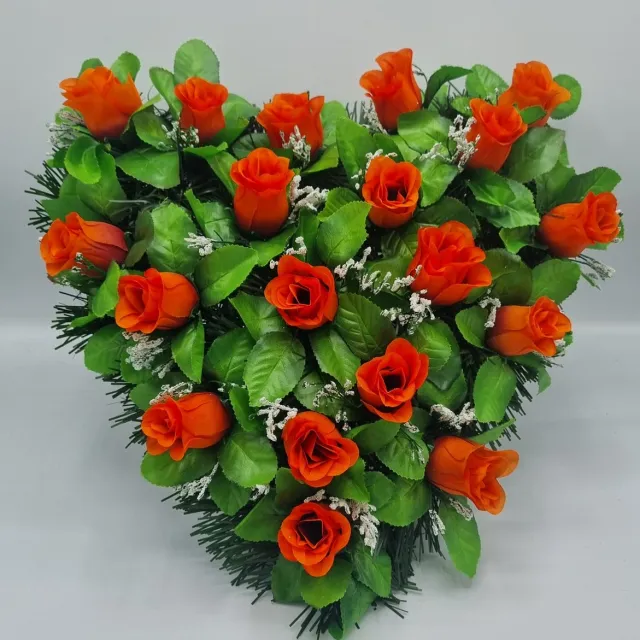 Herdenkingslichtjes Bloemstuk - W847/38 - Hart - Roos - Peach - 40cm - Verzwaard - Buigzaam - Grafdecoratie Peach/Oranje