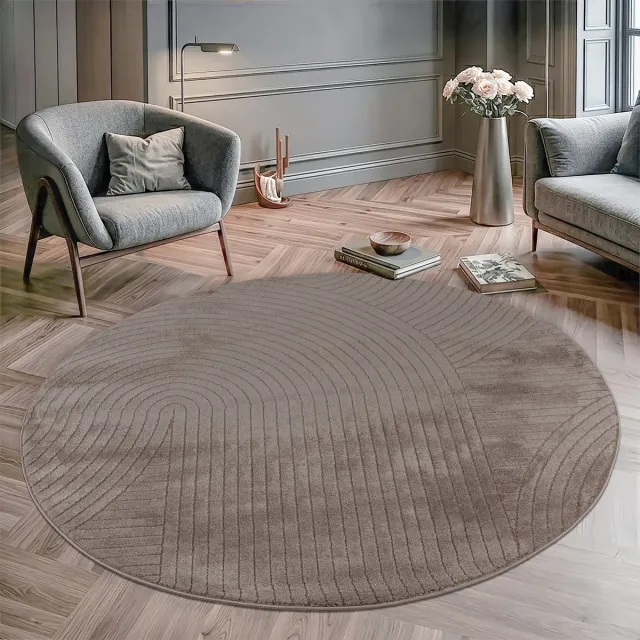 Muratap Vivant Japandi Art - Rond Vloerkleed Laagpolig Effen - Taupe- 240 CM Ø