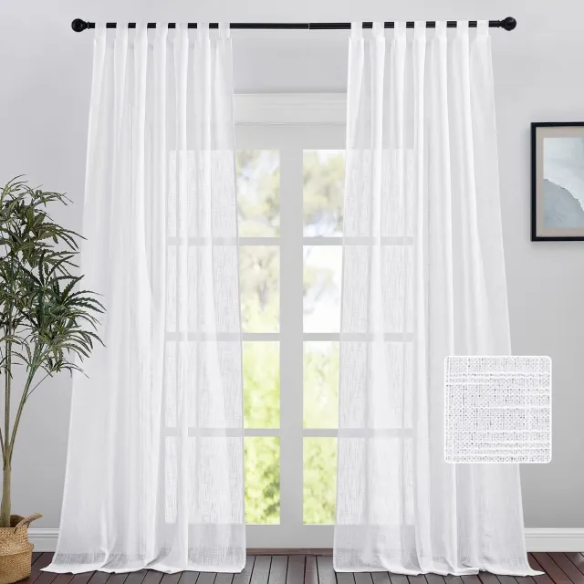 Ibenzoa Stijlvolle witte linnenlook gordijnen met lussen voor elke woonruimte, set van 2, 260x140 cm