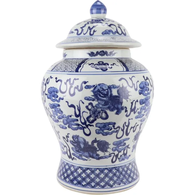 Fine Asianliving Chinese Gemberpot Blauw Wit Porselein Handgeschilderd Qilun D33xH53cm Blauw, Wit