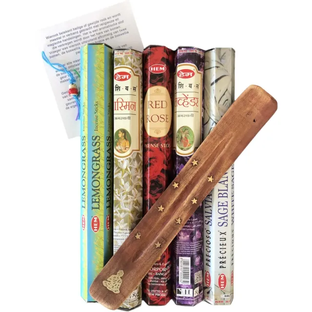 HEM Wierook Assortiment - 5 heerlijke geuren - wierook stokjes - Lemongrass - Lavendel - White Sage - Jasmijn - Red Rose Diverse
