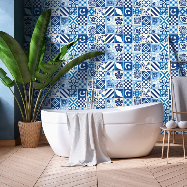 Ambiance Sticker Zelfklevende tegelmuurstickers voor keuken en badkamer - 60 Gilder Azulejos cementtegelstickers - 60 stickers 20x20cm Multi color