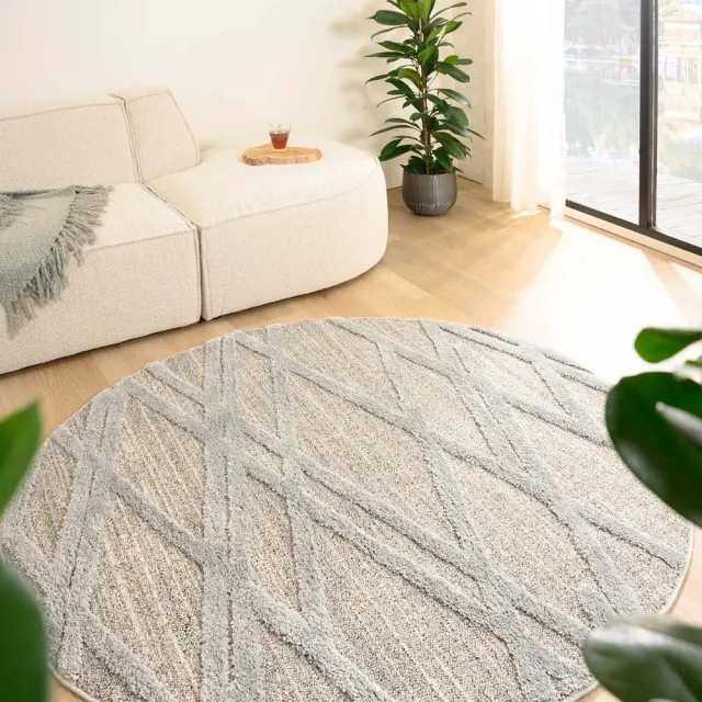 Tapeso Scandinavisch vloerkleed rond - Fjord Drom grijs 80