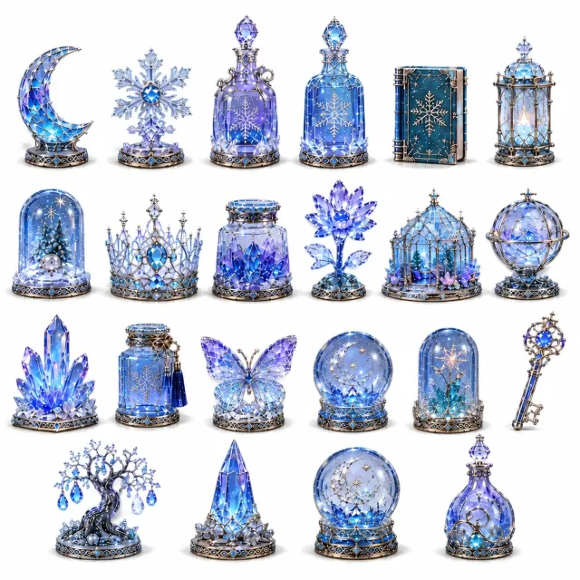 SWGOTA Adventskalender 2026 met 24 decoratieve miniaturen - Kat, maan en sneeuwvlok - Verpakking 26 x 18 x 3 cm Blauw