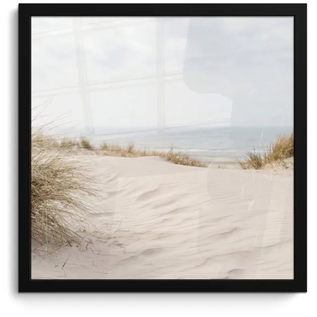 FrameYourWall Poster in lijst - Fotolijst 40x40 cm - Posters - Wolken - Duinlandschap - Zand - Posterlijst zwart - Decoratie - Wanddecoratie woonkamer - Muurdecoratie slaapkamer