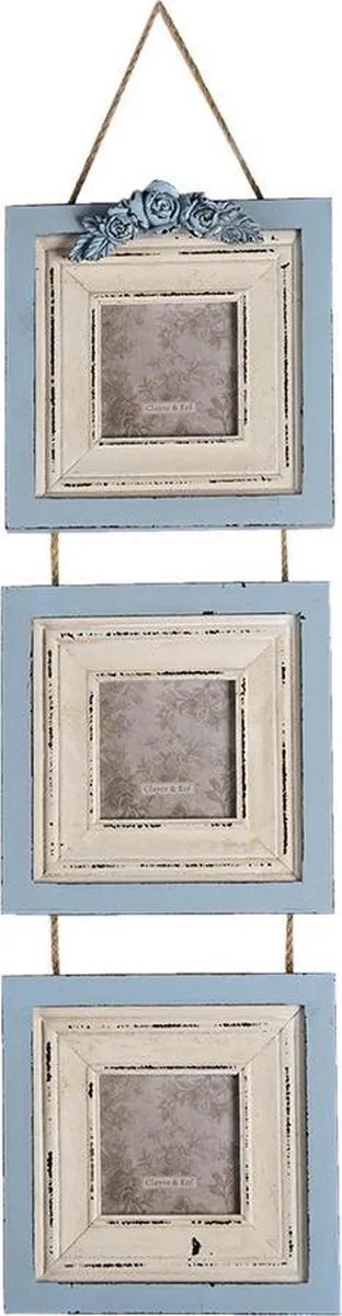Clayre & Eef Fotolijst 7x7 cm Blauw MDF Bloemen Fotokader