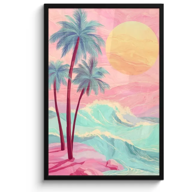 FrameYourWall Poster in lijst - Fotolijst 60x90 cm - Posters - Palmbomen - Golven - Zee - Posterlijst zwart - Decoratie - Wanddecoratie woonkamer - Muurdecoratie slaapkamer