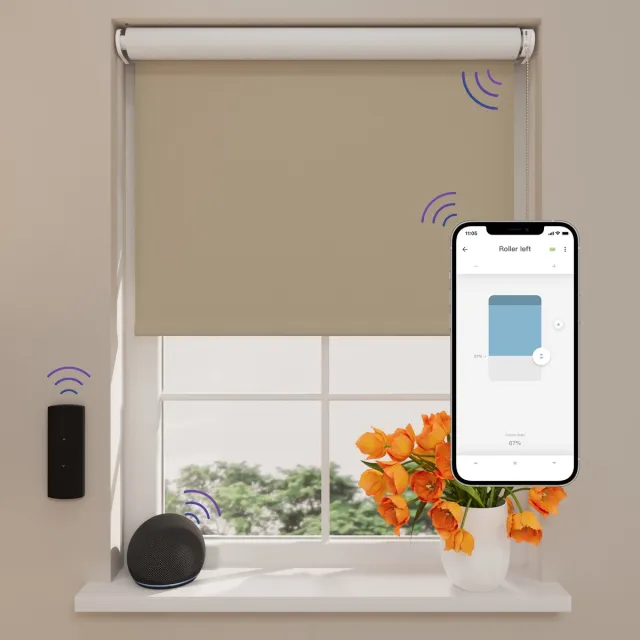 DTCH Elektrisch Rolgordijn Verduisterend - Easy - Cement - 240 x 190 cm - Motionblinds CMD-02-P