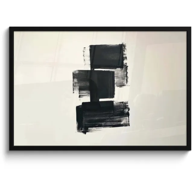 FrameYourWall Poster in lijst - Fotolijst 90x60 cm - Posters - Rechthoeken - Penseelstreken - Abstract - Zwart - Posterlijst zwart - Decoratie - Wanddecoratie woonkamer - Muurdecoratie slaapkamer