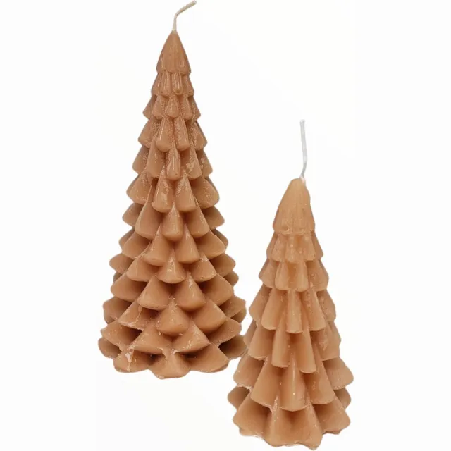 Rustik Lys Set kerstboom kaarsen - Fudge - 20 en 12 cm hoog.
