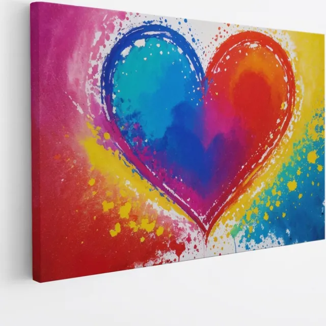 Saammp Canvas Schilderij - Abstract - Hart - 90x60 - Foto op canvas - Wanddecoratie - muurdecoratie Woonkamer - Slaapkamer decoratie - Canvas Print Multicolor