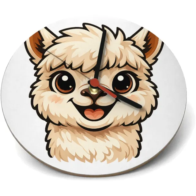 Mr Cadeautjes Klok rond Ø 19 - design Een vrolijke alpaca met grote, nieuwsgierige ogen en een bre | cadeau Wit