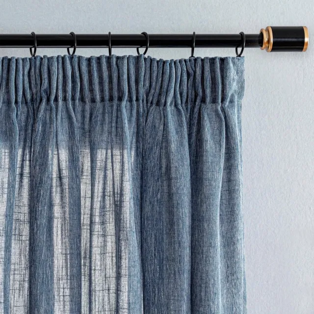 Unyqoos ® Gordijnenset Linnenlook voor Woonkamer met Plooiband, Halftransparant, Set van 2, Donkerblauw, 245x140 cm