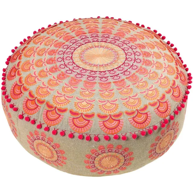 Ibenzoa Zachte Ronde Vloerkussen van Katoen met Pompons - Roze - 60 x 20 cm orange