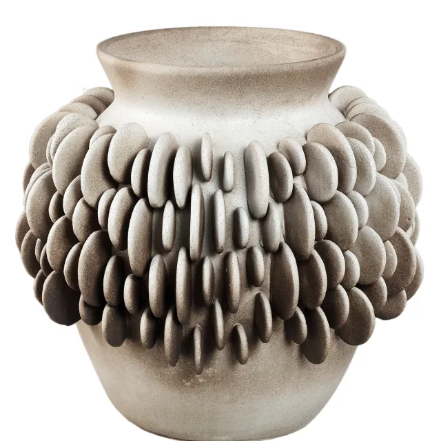 PTMD Wina Beige Ceramic Vase With Round Scales Low