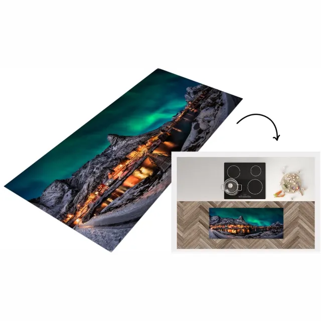 KitchenYeah Keukenloper - Loper keuken - Noorderlicht - IJsland - Sneeuw - Keukenloper vinyl Multicolor