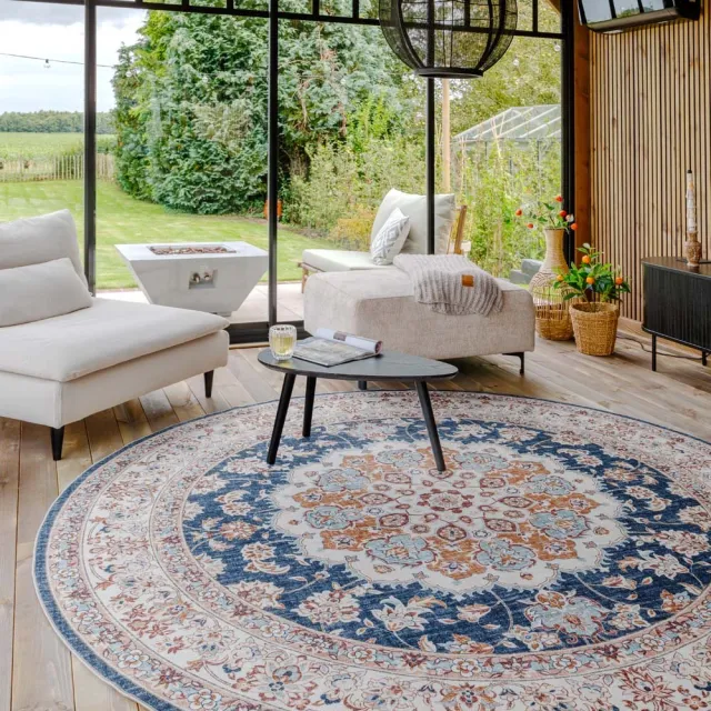 Heritaged Rond vintage buitenkleed - Valenca Nova goud/blauw 230