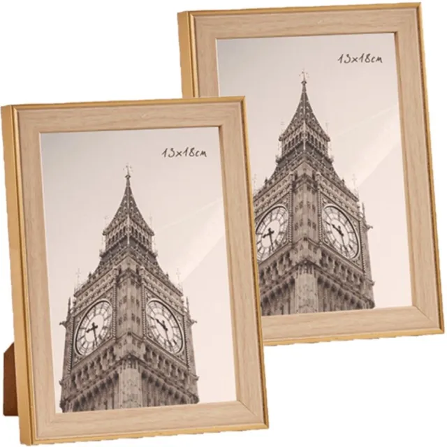 Arte r 2x stuks kunststof fotolijst goud met hout geschikt voor een foto van 13 x 18 cm Goudkleurig