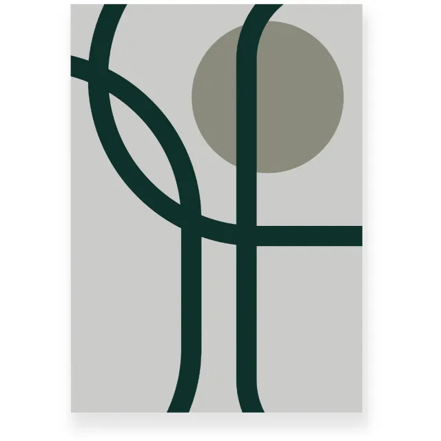 Yisual Poster 50x70 cm - Abstracte Lijnen - Cirkel - Lichtgrijs - Donkergroen - Minimalistisch - Modern - Muurdecoratie - Wanddecoratie