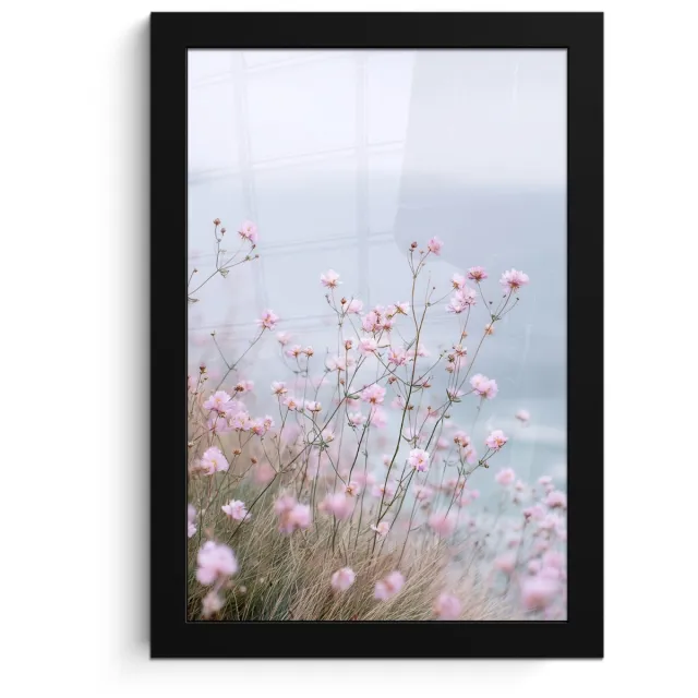 FrameYourWall Poster in lijst - Fotolijst 20x30 cm - Posters - Klif - Bloemen - Zee - Roze - Posterlijst zwart - Decoratie - Wanddecoratie woonkamer - Muurdecoratie slaapkamer