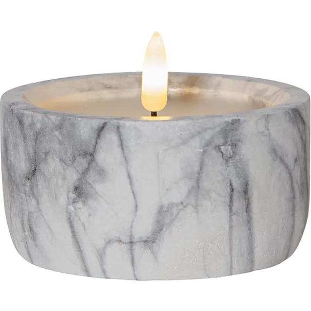 Star Trading Kaars Flame Marble, zuilkaars, marmer design, LED, timer, warm wit, 7,5 cm grijs