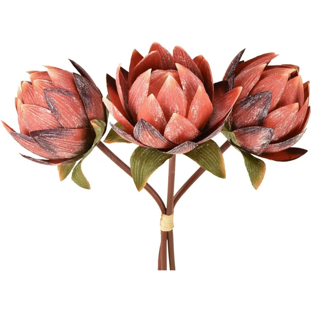 Viana Decoratieve Protea kunstbloemen rood-oranje 34cm 3st Veelkleurig