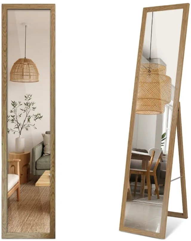 TULUP Staande Spiegel - Full Length Spiegel Met Lijst - 36 cm x 156 cm - Elegante Staande Spiegel Met Lijst - Staande Spiegel Met Eiken MDF Lijst - Rechthoekige Spiegel Met Lijst - Garderobe Staande Spiegel Met Lijst - Boho Staande Spiegel Met Lijst