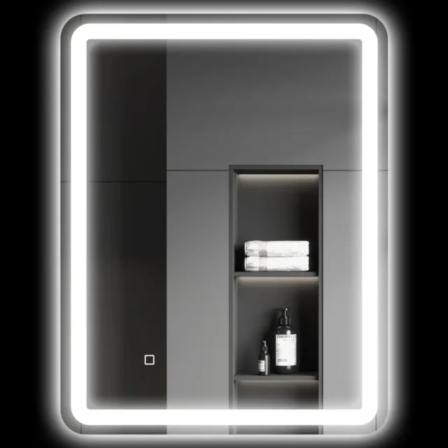 FloraGrace Spiegel – 70 x 90 cm – Led Verlichting En Touchbediening – Gehard Glas – Zilver – Wandspiegel Voor Badkamer – Condensvrij