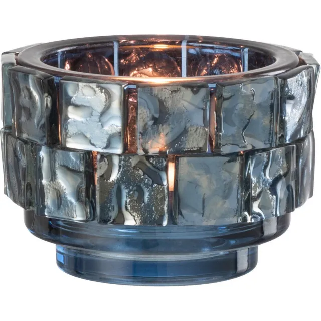 J-Line theelichthouder Vierkant mozaiek - glas - donkerblauw - small