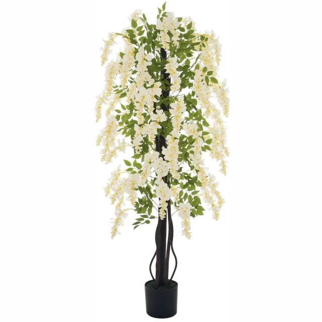 Outsunny Kunstbloemen PE, PP-plastic, cement, stof Ø18 x 165H cm Wit+Groen wit, groen