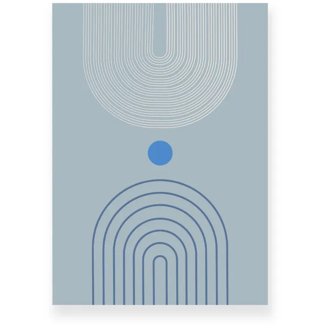 Yisual Poster 20x30 cm - Halve Bogen - Lijnen - Blauw - Wit - Minimalistisch - Japandi - Muurdecoratie - Wanddecoratie