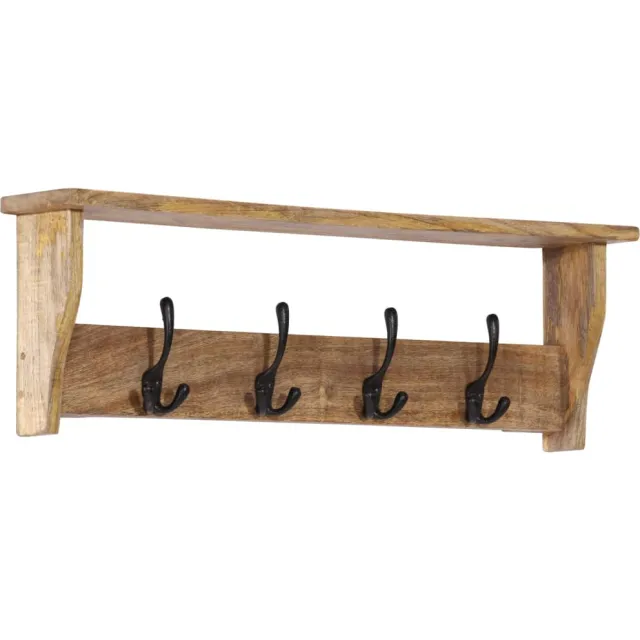 vidaXL Wandkapstok met 4 haken massief mangohout bruin