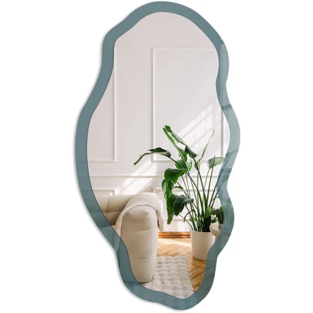 Coloray Donker Turkoois Spiegel - Turkoois Stijlvolle Wandspiegel - Organische Spiegel - Woonkamer, Kantoor, Slaapkamer - Minimalistisch - 45x90 cm - Totale afmeting 52x97 cm Donker TurkooisPatroon, Turkoois