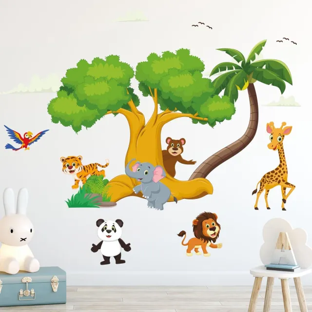 Ambiance Sticker Muurstickers - Dieren onder de bomen - Zelfklevende stickers - 70x105cm Multi color