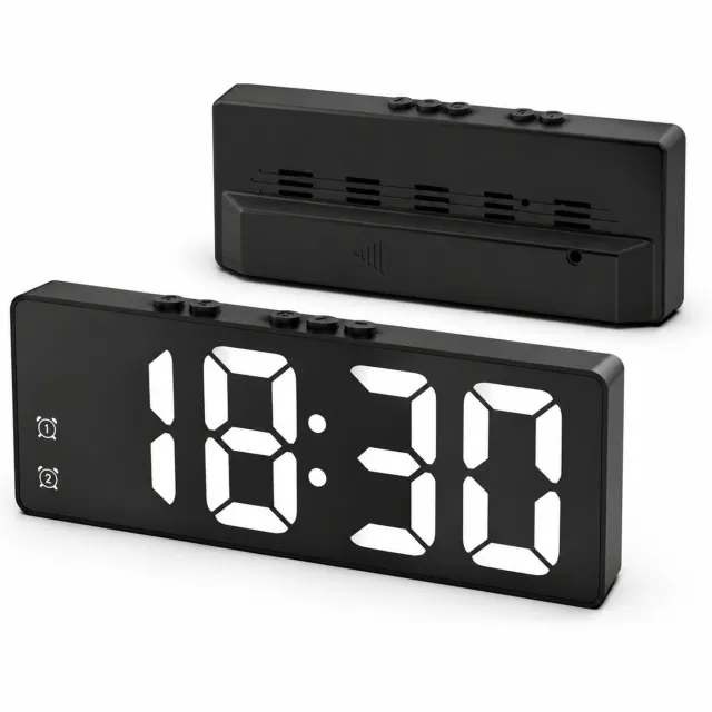 SWGOTA Zwarte digitale LED-wekker met grote cijfers, knoppen aan de bovenzijde en zwart frontpaneel - tafelmodel