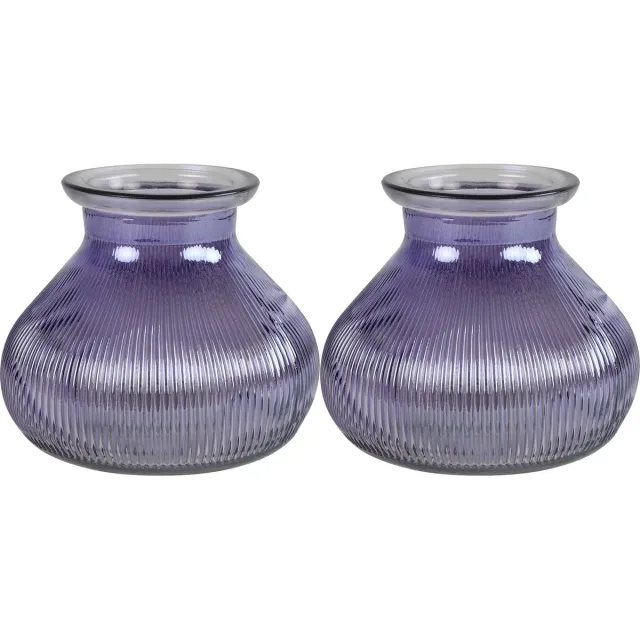 Decostar Bloemenvaas - 2x stuks - paars glas - H12 x D15 cm
