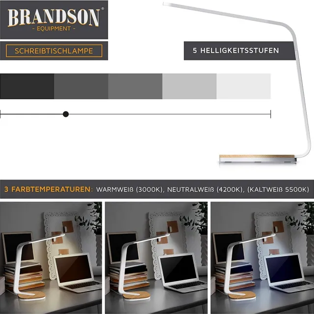 Brandson Bureaulamp - geschikt voor thuiskantoor - gemakkelijk in gebruik - helder licht - beter lezen en schrijven Zilver