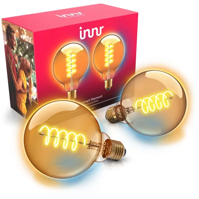 innr E27 filament lamp - geschikt voor Philips Hue - Zigbee - LED smart bulb - warmwit tot koelwit licht - Globe - slimme verlichting - dimbaar - 640 lumen - 2 pack