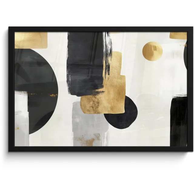 FrameYourWall Poster in lijst - Fotolijst 60x40 cm - Posters - Goud - Rechthoeken - Cirkels - Abstract - Posterlijst zwart - Decoratie - Wanddecoratie woonkamer - Muurdecoratie slaapkamer