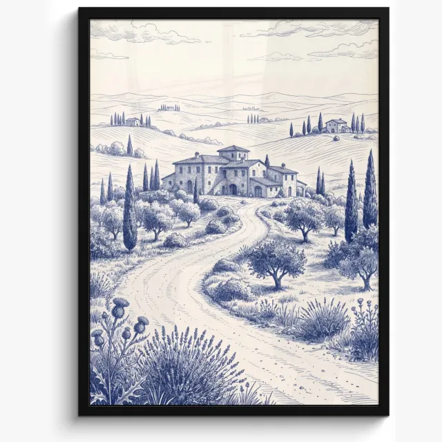 FrameYourWall Poster in lijst - Fotolijst 60x80 cm - Posters - Rustiek - Landgoed - Blauw - Posterlijst zwart - Decoratie - Wanddecoratie woonkamer - Muurdecoratie slaapkamer