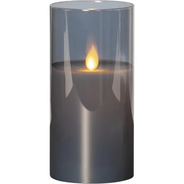 Star Trading Kaars M-Twinkle, zuilkaars, zwart, rookglas, LED, timer, warm wit, flikkerend, 15 cm Rookgrijs