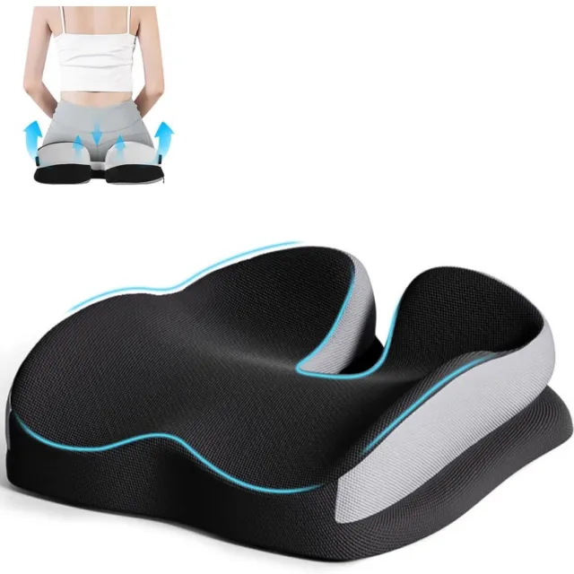 GelldG Orthopedisch zitkussen - Staartbeenkussen van spons - Ergonomisch - Bureaustoelkussen - Aambeienkussen - Geschikt voor aambeien en rugpijn - Zwart