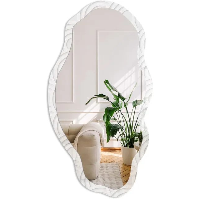 Coloray Zachte Golven Spiegel - Wit Strakke Rechthoekige Spiegel - Organische Spiegel - Woonkamer - Minimalistisch - 45x90 cm - Totale afmeting 52x97 cm Zachte Golven, Wit